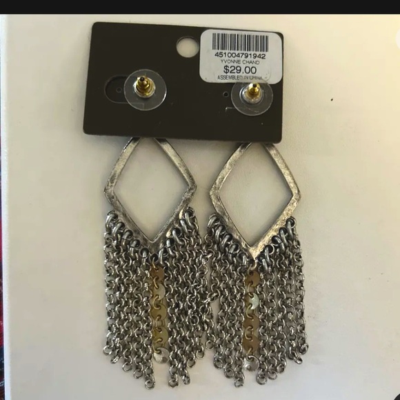 CHICO'S TWO TONED PIERCED DROP EARRINGS NWT- - Picture 2 of 3